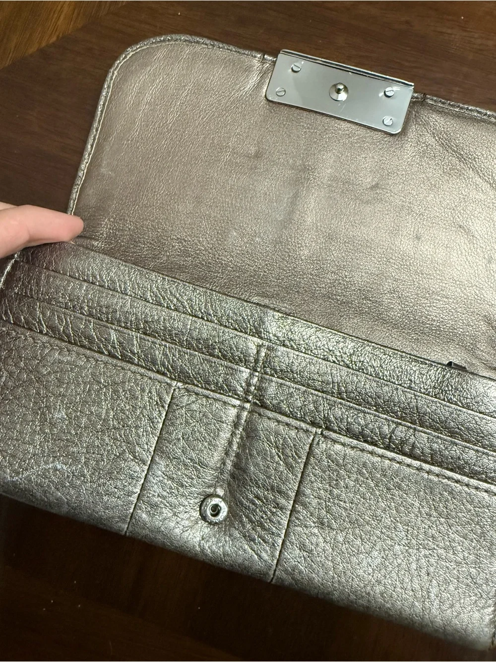 Coach Metallic Pewter Leather Wallet Clutch